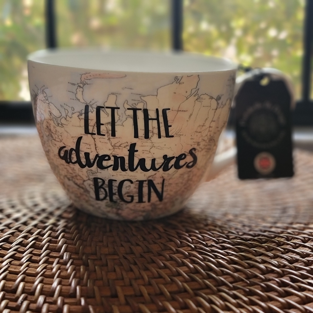 NWT Portobello by Design "Let The Adventures Begin" Cappuccino Jumbo Mug